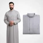 Saudi Thobe for Mens Light Grey Arabic Traditional Suite