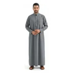 Saudi Thobe Shirt with Collar - Silver Grey